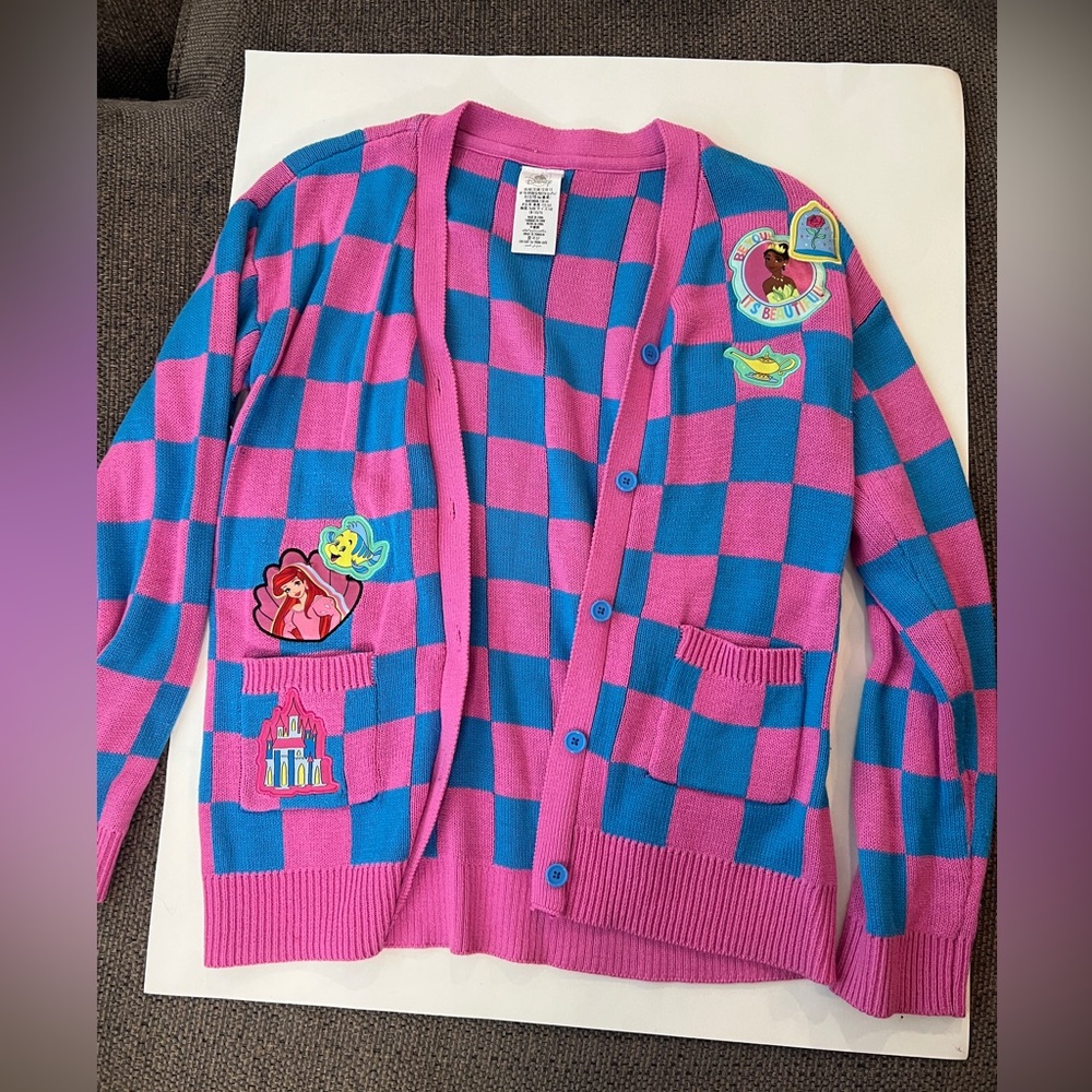 Kids Disney Parks Princesses Pink and Blue Checkered Cardigan